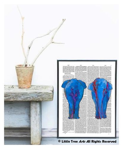 Blue Elephant Book Page Art Print