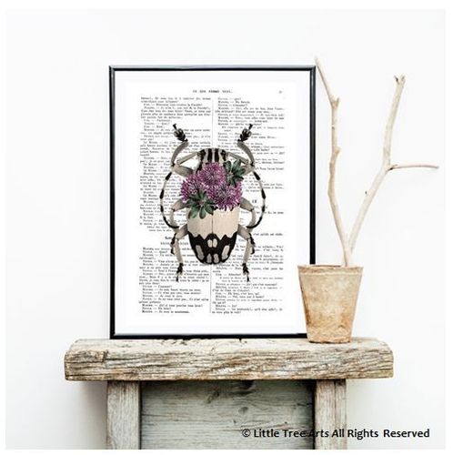 Flower Beetle Book Page Art Print