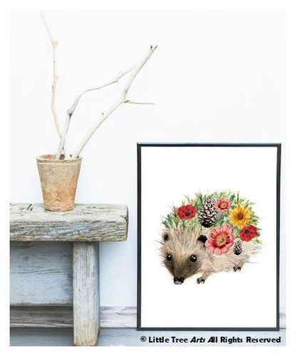 Watercolor Hedgehog in Bloom Art Print